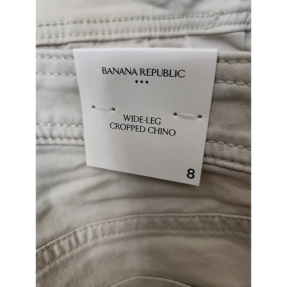 Banana Republic Wide-Leg High-Rise Cropped Chino Pants Women 8 Twine Raw Hem NEW - Picture 12 of 13